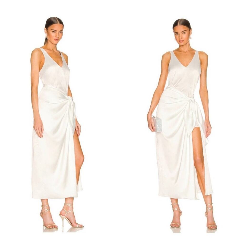 NWT Show Me Your Mumu Hampton Wrap Dress in Ivory Luxe Satin Size XS